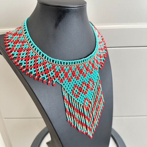 NWT Hikuri Illinois Huichol Necklace Earring Bracelet Set - Seed bead - Picture 3 of 11